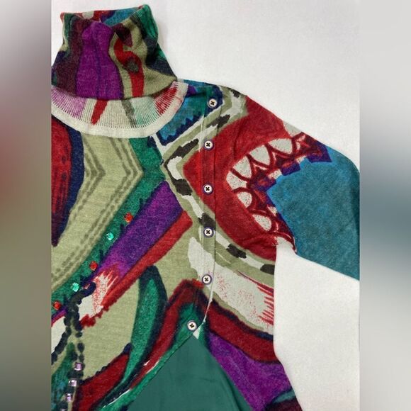 Desigual Abstrack Rhinestones Studded Turtle Neck Top Women Small Long Sleeve - Picture 3 of 8